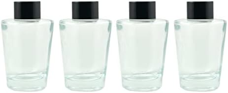 Set of 4 Inverted Cone Reed Diffuser Glass Bottles with Black Caps