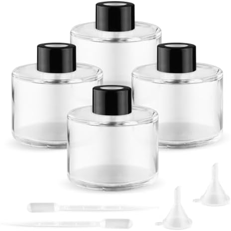 4Pcs 100ml Clear Glass Diffuser Bottles with Black Caps