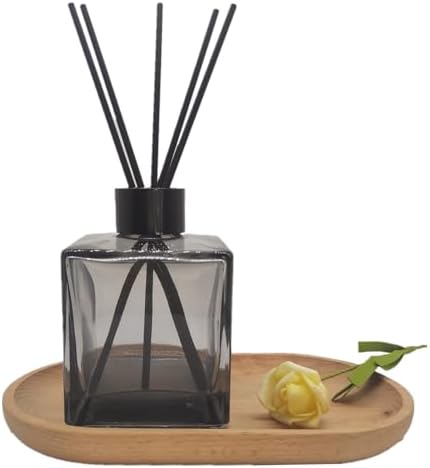 PimyRcyi Reed Diffuser Set 4pcs 200ml Square Glass Jar With Black Sticks For DIY Fragrance Replacement