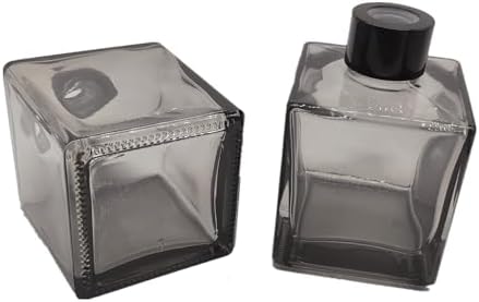 PimyRcyi Reed Diffuser Set 4pcs 200ml Square Glass Jar With Black Sticks For DIY Fragrance Replacement