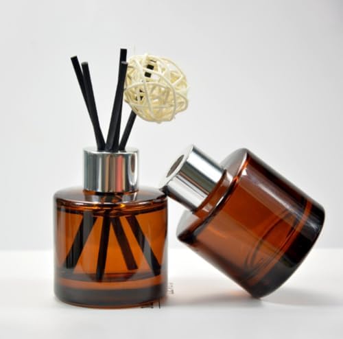 2Pcs 50Ml Amber Glass Diffuser Bottles with Silver Caps
