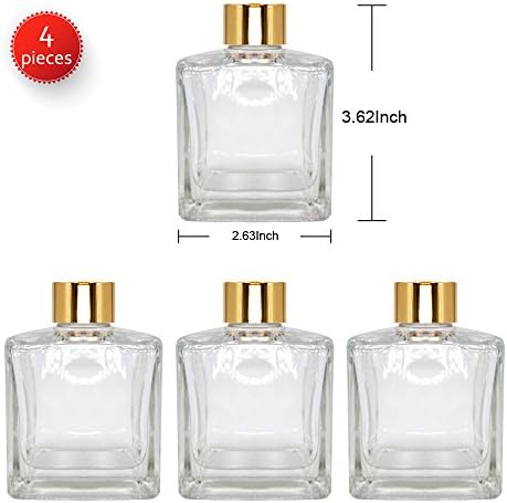 Square Glass Diffuser Bottles with Gold Caps Set of 4 1