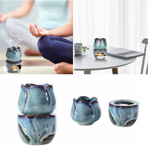 Ruitasa Essential Oil Burner Tealight Set 2PCS Lotushaped Ceramic Aromatherapy Candle