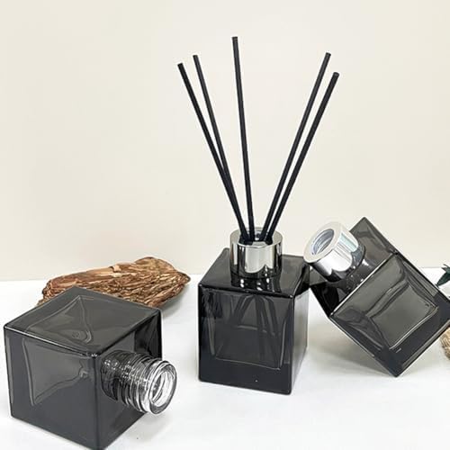 2PCS Glass Diffuser Bottles Empty Square Shaped Jar Container for Fragrance DIY Replacement and Decor Grey