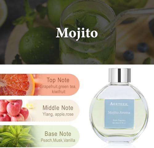 Mojito Aroma Reed Diffuser Set with 4 Sticks and Dry Flowers