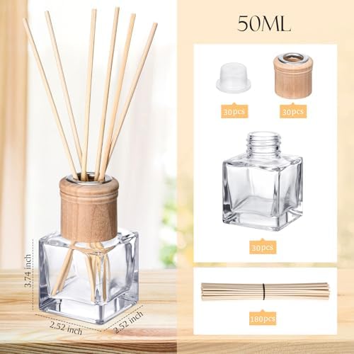 Roshtia 30 Piece Reed Diffuser Set with Wooden Caps and Rattan Sticks