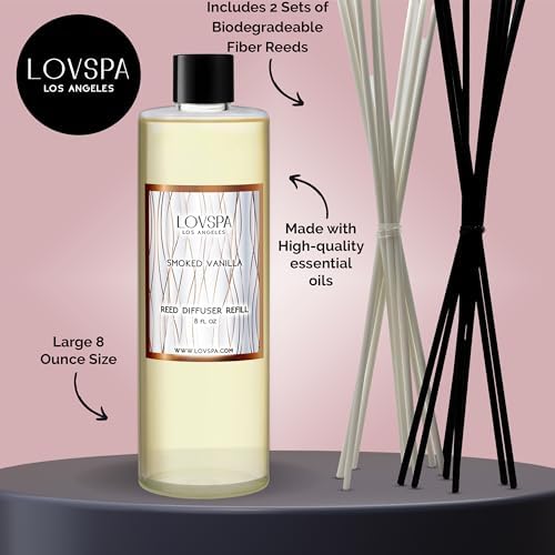 LOVSPA Smoked Vanilla Reed Diffuser Refill - 8oz with 2 Sets of Replacement Sticks
