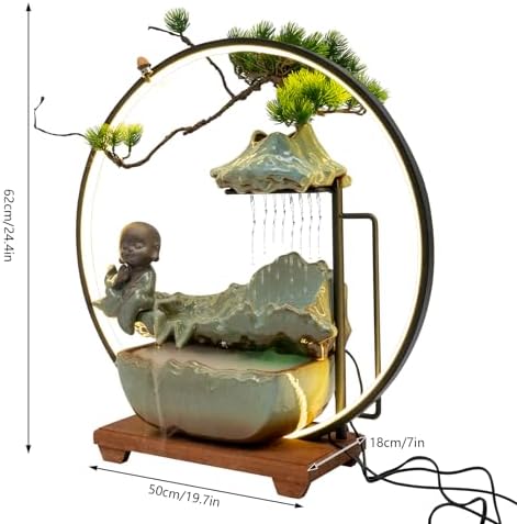 Big Fountain for Table Top - Indoor Waterfall with LED Light and Reflux Incense