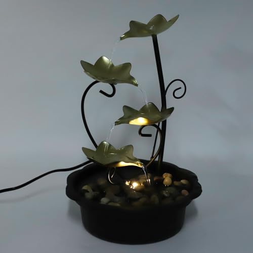 DADEA Indoor Water Fountain with LED Light 4 Tier USB Tabletop Fountain for Home Office Decor