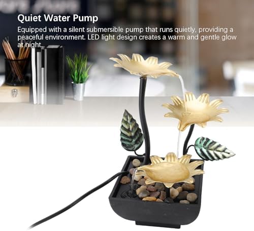 Mini Water Fountain with Adjustable Flow and LED Light USB Tabletop Decor for Home Office