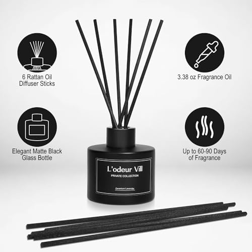 Lodeur Vill Reed Diffuser Set with 6 Sticks and 100ml Lavender Geranium Essential Oil