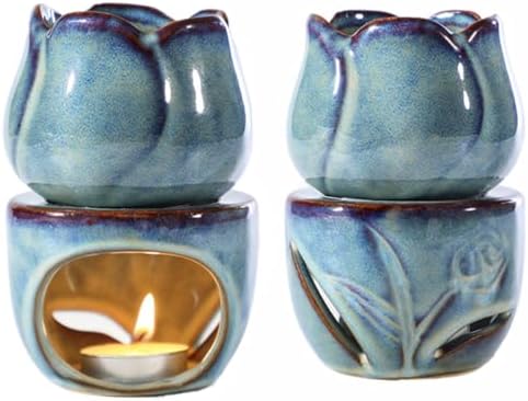 Ruitasa Essential Oil Burner Tealight Set 2PCS Lotushaped Ceramic Aromatherapy Candle