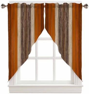 Farmhouse Burnt Orange Valance with 2 Panels for Windows
