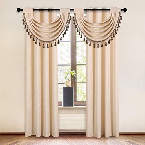 ELKCA Beige Thick Chenille Waterfall Swag Valance for Living Room and Kitchen