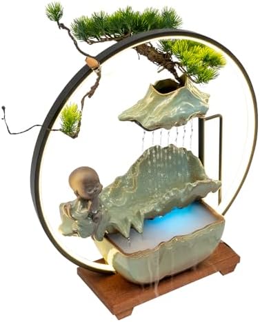 Big Fountain for Table Top - Indoor Waterfall with LED Light and Reflux Incense