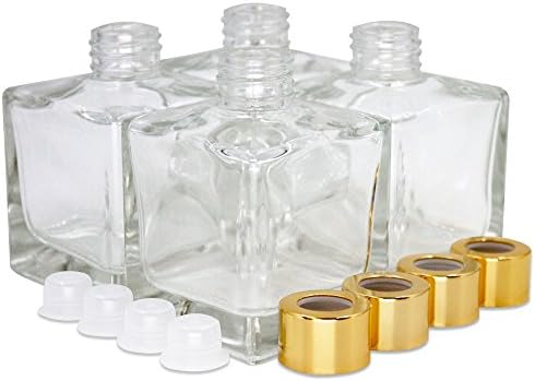 Square Glass Diffuser Bottles with Gold Caps Set of 4 1