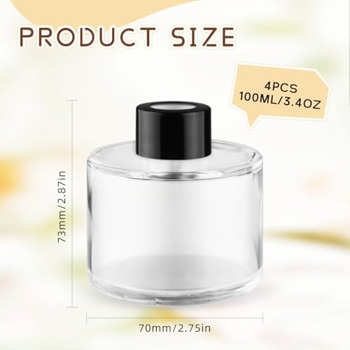 4Pcs 100ml Clear Glass Diffuser Bottles with Black Caps