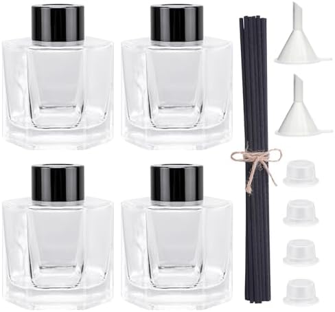 4PCS Clear Glass Diffuser Bottles with Black Caps and Sticks