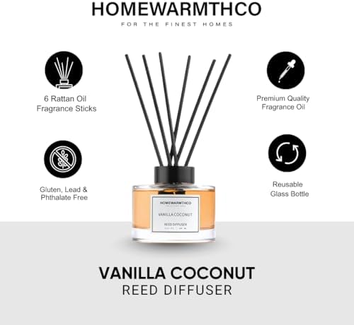 Vanilla Coconut Reed Diffuser Set - 160ml Long Lasting Scented Oil Diffusers