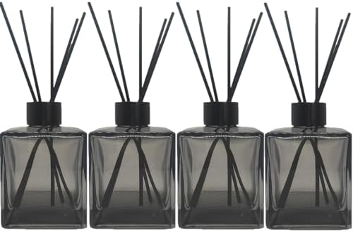 PimyRcyi Reed Diffuser Set 4pcs 200ml Square Glass Jar With Black Sticks For DIY Fragrance Replacement