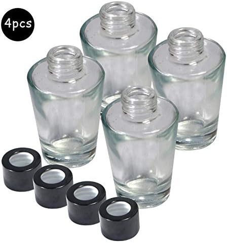 Set of 4 Inverted Cone Reed Diffuser Glass Bottles with Black Caps