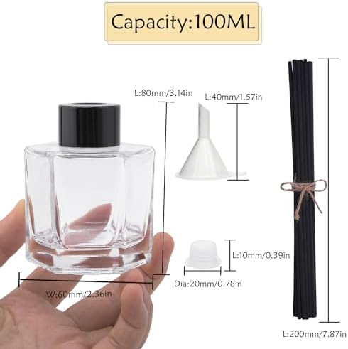 4PCS Clear Glass Diffuser Bottles with Black Caps and Sticks