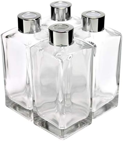 Set of 4 Glass Diffuser Bottles with Silver Caps - 55 Inches High
