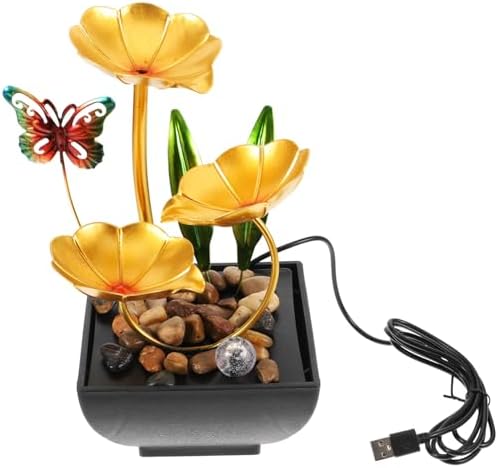 Cabilock Tabletop Water Fountain Lotus Leaf Design USB Powered Indoor Decor Ornament for Home Office