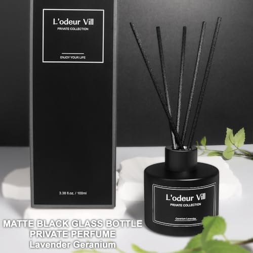 Lodeur Vill Reed Diffuser Set with 6 Sticks and 100ml Lavender Geranium Essential Oil