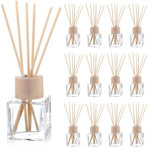 12 Piece Reed Diffuser Set with Wooden Caps and Rattan Sticks
