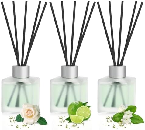 3-Pack Reed Diffuser Set with Rose Lemon Jasmine Essential Oils