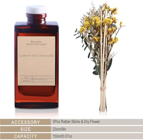 Lemon Citronella Reed Diffuser Set with Flower Decor