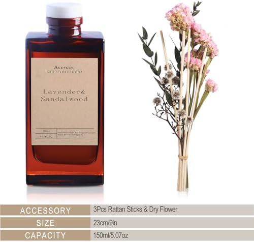 Lavender Sandalwood Reed Diffuser Set with Flower Decoration