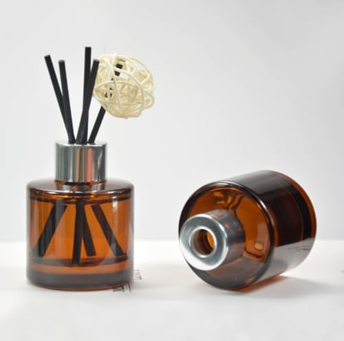 2Pcs 50Ml Amber Glass Diffuser Bottles with Silver Caps