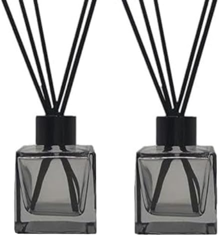 2PCS Glass Diffuser Bottles Empty Square Shaped Jar Container for Fragrance DIY Replacement and Decor Grey