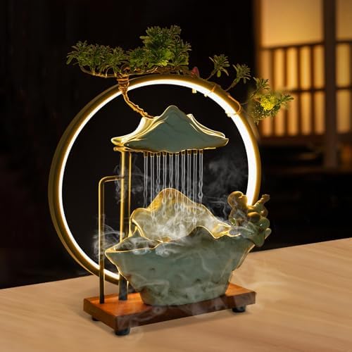 Tabletop Fountain with LED Light and Mist Maker for Home Office Bedroom Decoration