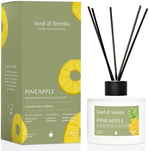Soul Scents Pineapple Reed Diffuser Set 743 oz Refillable with 6 Fiber Sticks