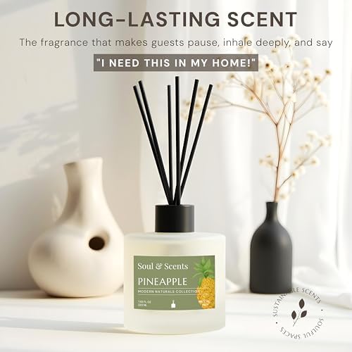 Soul Scents Pineapple Reed Diffuser Set 743 oz Refillable with 6 Fiber Sticks