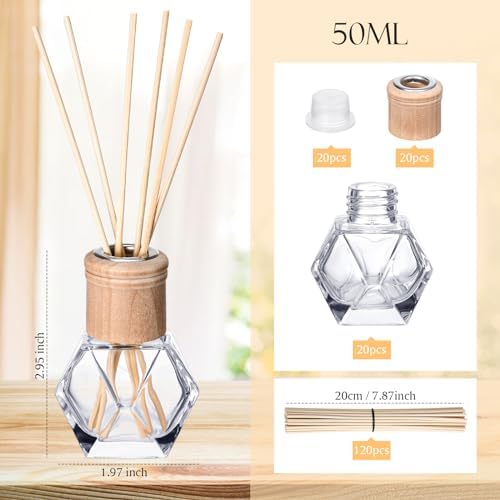 Roshtia 20 Pack Refillable Diffuser Bottles with Wooden Caps