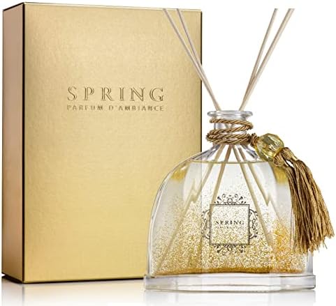 SPRING Diamond Decanter Reed Diffuser - 1014 Oz White Flower Scent Gold Glitter Design