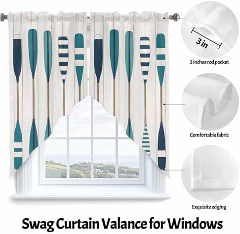 Striped Lake Paddles Swag Valances 2 Panels Set 36 Inch