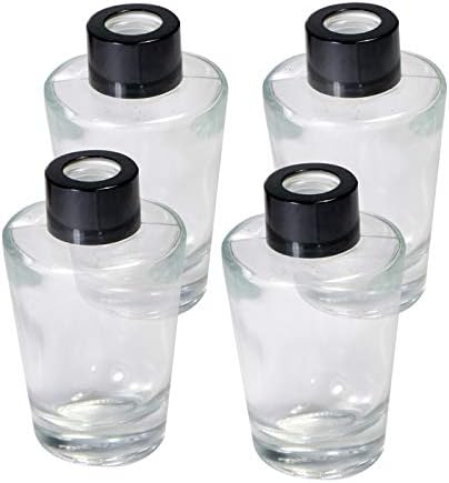 Set of 4 Inverted Cone Reed Diffuser Glass Bottles with Black Caps