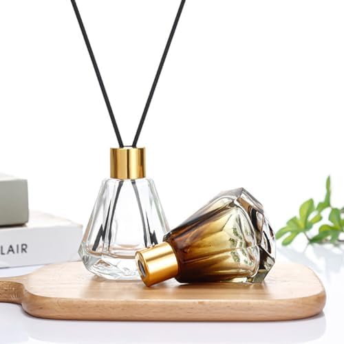 2PCS 60ML Amber Glass Diffuser Jars with Gold Lid and Rubber Plug