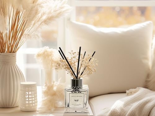 WEALD TRIBE Reed Diffuser Set Pure Cotton Scent for Bathroom Air Fresheners with Real Flower and Essential Oil