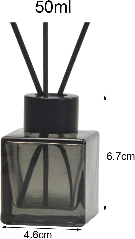 2PCS Glass Diffuser Bottles Empty Square Shaped Jar Container for Fragrance DIY Replacement and Decor Grey