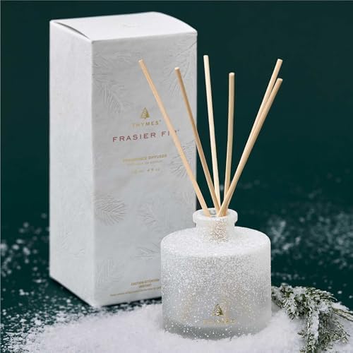 Thymes Frasier Fir Reed Diffuser Set 4 Fl Oz White Flocked