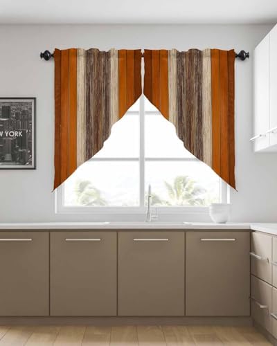 Farmhouse Burnt Orange Valance with 2 Panels for Windows
