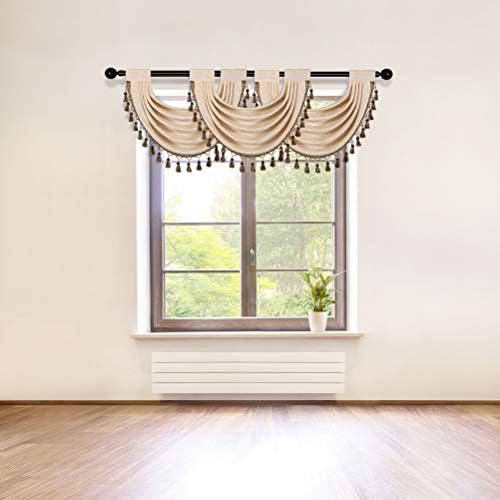 ELKCA Beige Thick Chenille Waterfall Swag Valance for Living Room and Kitchen