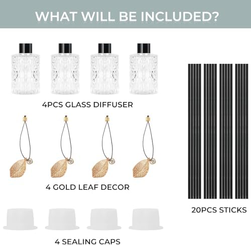 TRIFOLIC 4Pcs Reed Diffuser Set with Golden Decor Black Bottles