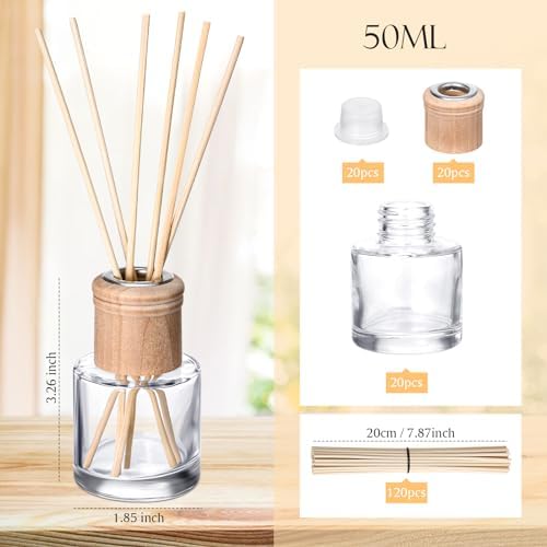 Roshtia 20 Piece Reed Diffuser Set with Glass Jars and Wooden Sticks